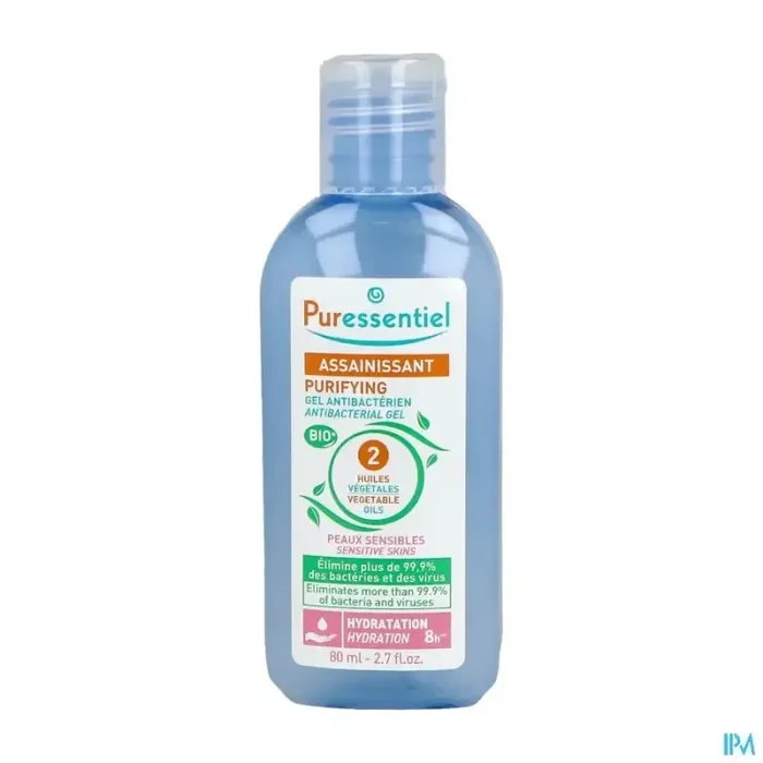 Puressentiel gel antibacterien assainissant peaux sensibles aux 2 huiles vegetales 80ml
