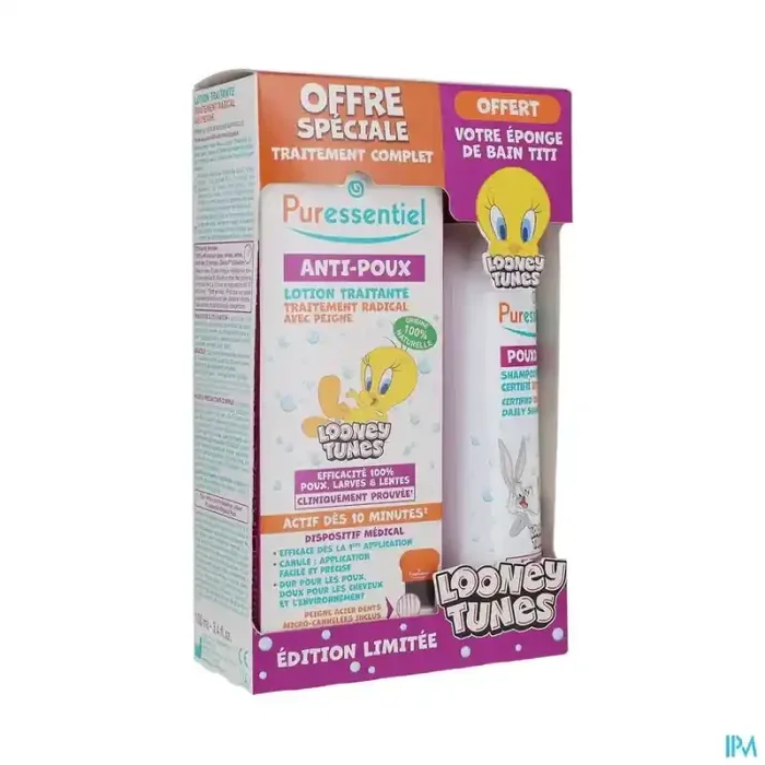 Puressentiel looney tunes shampooing quotidien pouxdoux bio 200ml + lotion traitante 100ml -10%