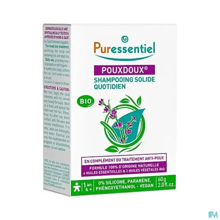 Puressentiel shampooing solide quotidien pouxdoux certifié bio 60g