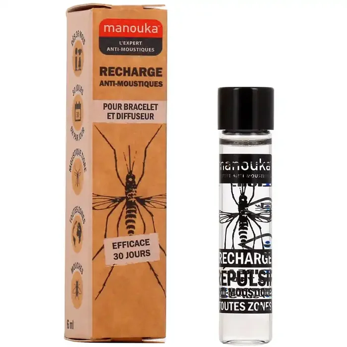 RECHARGE ANTI MOUSTIQUES POUR BRACELET et DIFFUSEUR 6ML MANOUKA