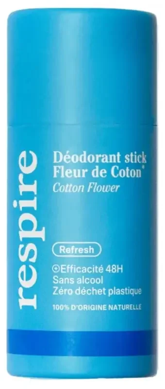Respire Déodorant Fleur de Coton Stick Solide Efficacité 48H Carton Bio 50 g