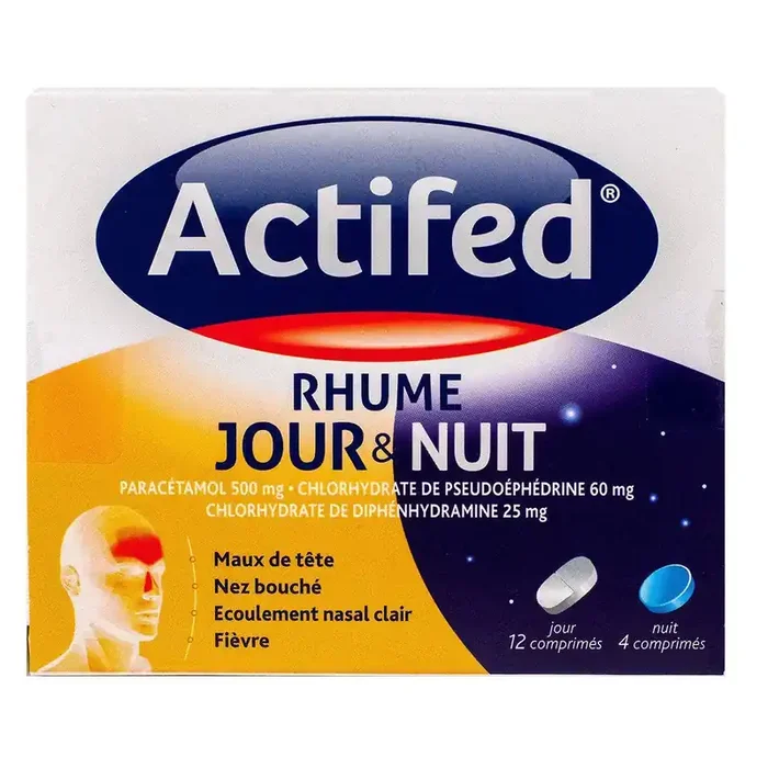 Rhume Jour/nuit – Maux de tête Nez bouché Fièvre – 16 comprimés