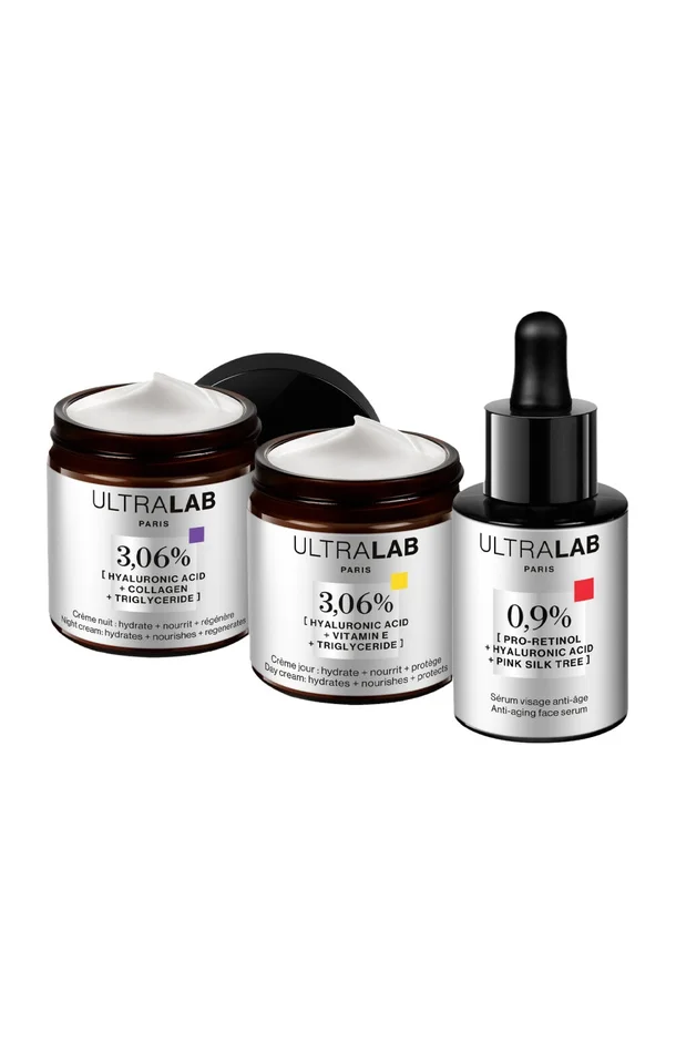 Rituel anti-âge – Acide hyaluronique, collagène & triglycéride – Visage – 3 soins