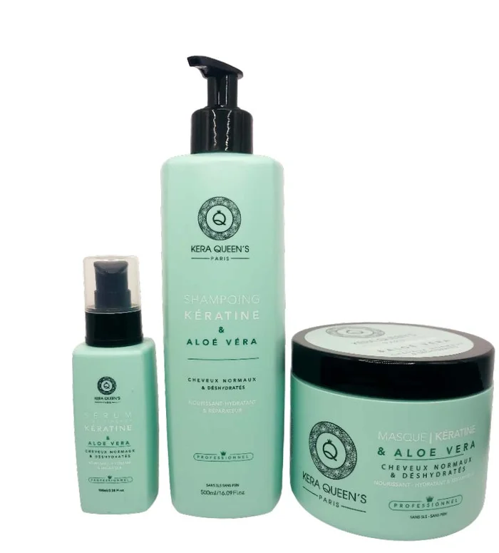 Rituel Kératine et Aloe Vera – Shampoing 500ml + Masque 500ml + Sérum 100ml
