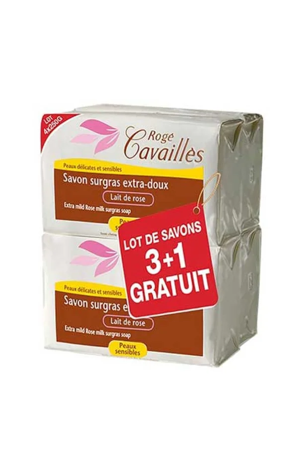Rogé Cavaillès – Savons solides – Lait de rose – 4 x 250 g
