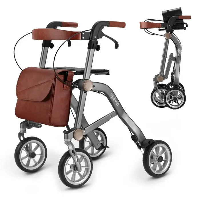 Rollator 4 roues Trive – Gris – Accessoires inclus