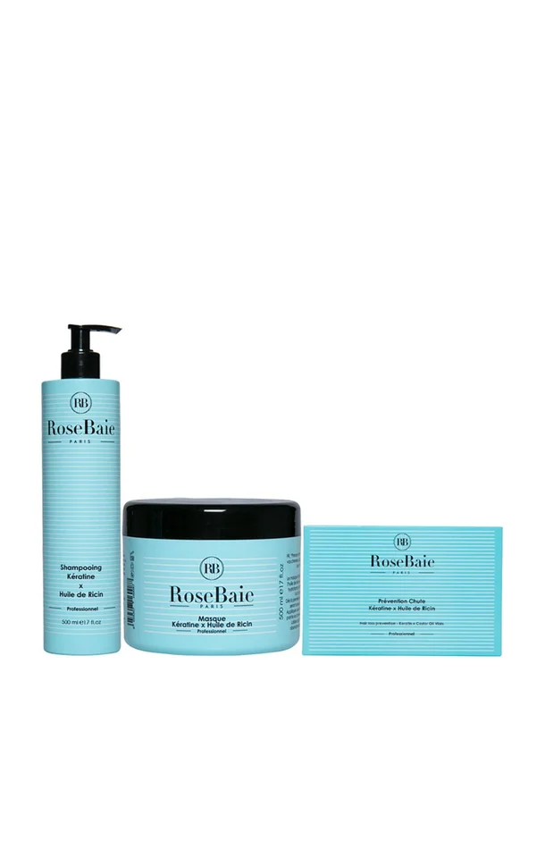 Routine capillaire anti-chute – Kératine & huile de ricin – 3 produits