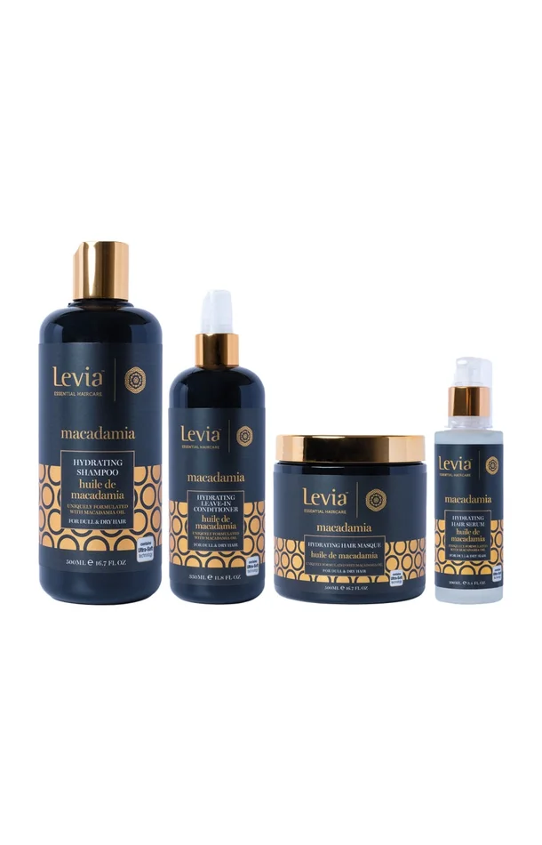Routine hydratante – Huile de macadamia – Cheveux secs & ternes – 4 produits