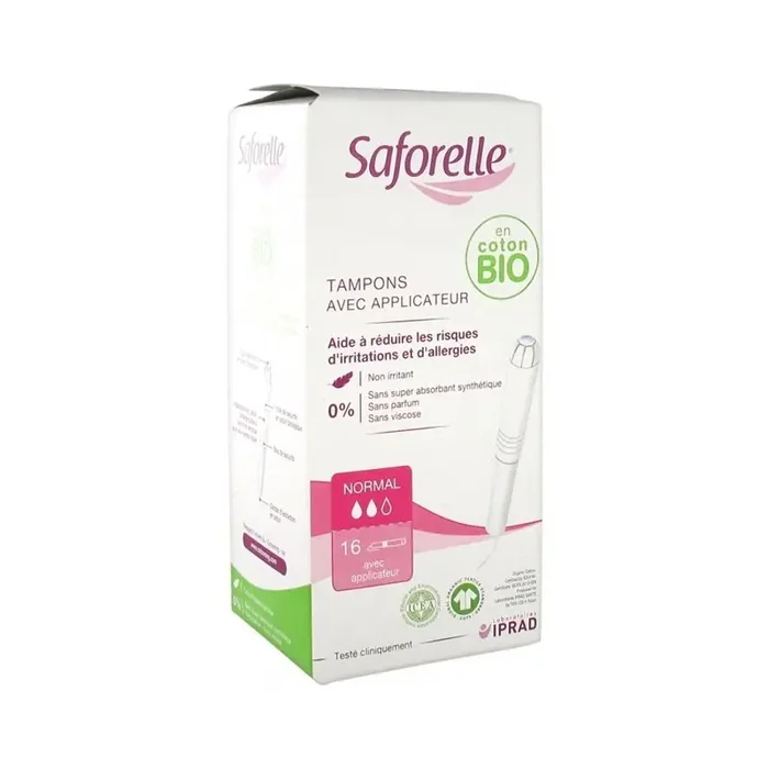 Saforelle 16 tampons normaux avec applicateur coton bio