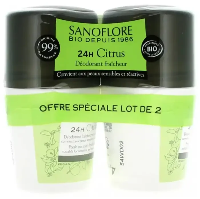 Sanoflore Déodorant 24H Citrus Fraîcheur Bio 2 x 50 ml