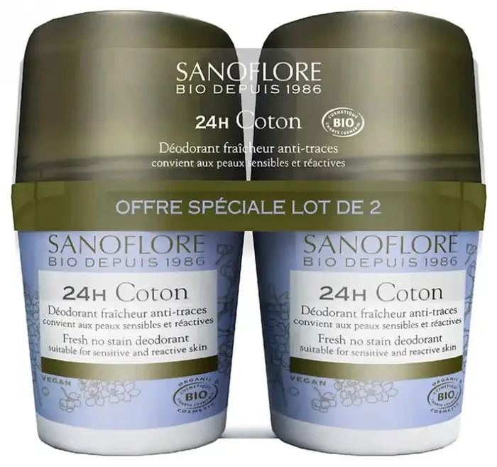 Sanoflore Déodorants Lot*2 Déodorant 24H Coton Efficacité 24H Certifié Bio 50Mlx2