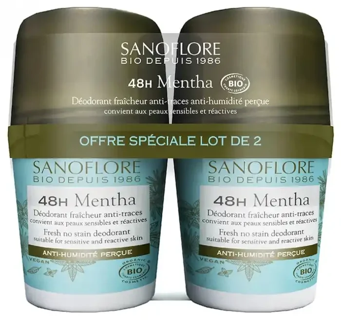 Sanoflore Déodorants Lot*2 Déodorant 48H Mentha Efficacité 48H Certifié Bio 50Mlx2