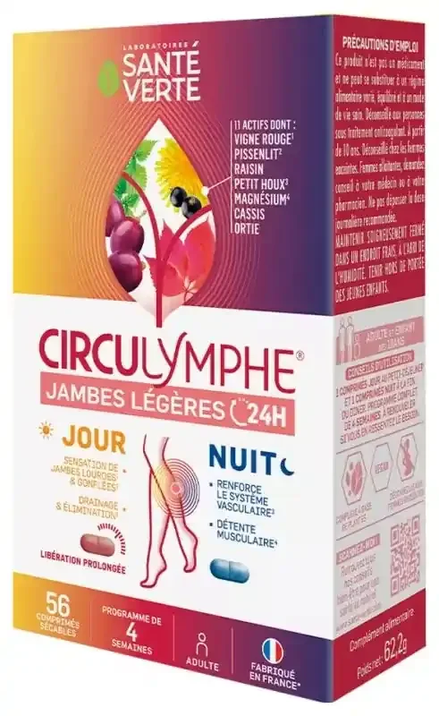 Santé Verte Circulymphe Jambes Légères Jour Nuit 56 Comprimés Sécables