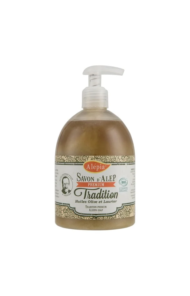 Savon d’Alep liquide bio premium tradition – Huile d’olive et laurier – Corps – 500 ml
