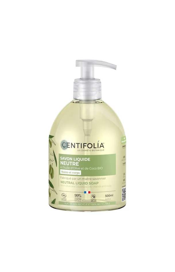 Savon liquide neutre bio – Huile d’olive & coco – Corps & mains – 500 ml
