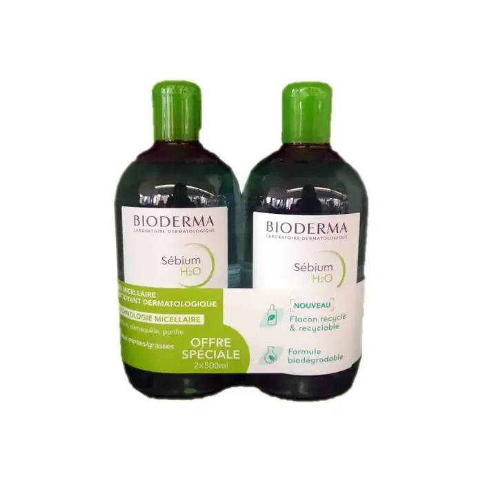 SEBIUM H2O EAU MICELLAIRE PEAUX MIXTES-GRASSES LOT 2×500 ML BIODERMA