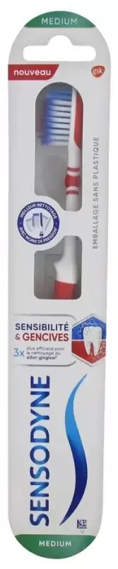 Sensodyne Brosse à Dents Sensibilité & Gencive Médium – Couleur Rouge