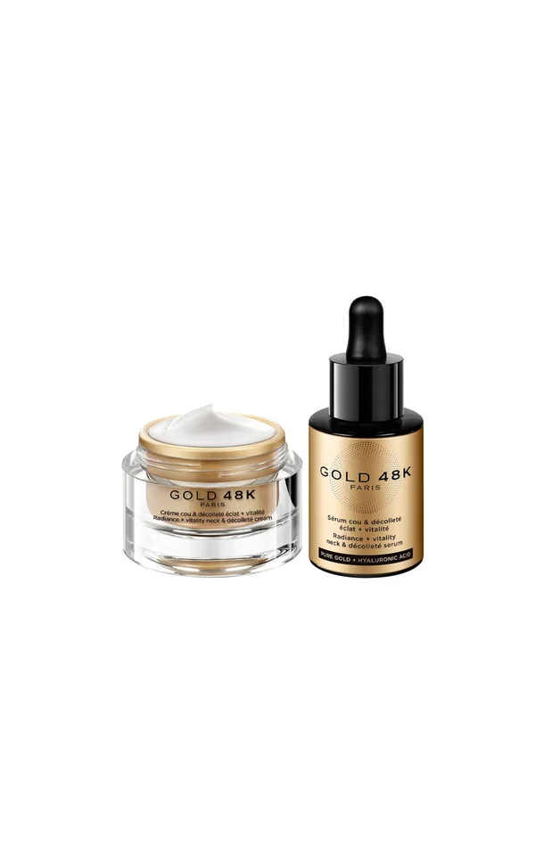 Sérum & crème éclat & vitalité – Or pur & acide hyaluronique – Cou & décolleté