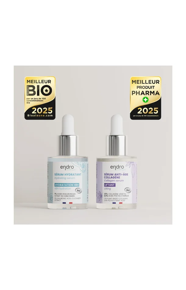 Sérums hydratant & anti-âge – Collagène & acide hyaluronique – Visage – 2 x 30 ml