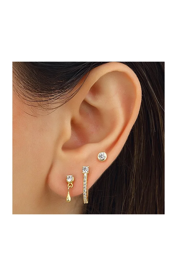 Set de boucles d’oreilles – Argent 925/000 plaqué or & zircons