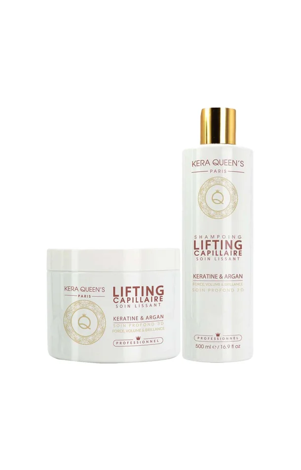 Shampoing & masque lifting force, volume & brillance – Kératine & argan – Cheveux abîmés – 2 x 500 ml