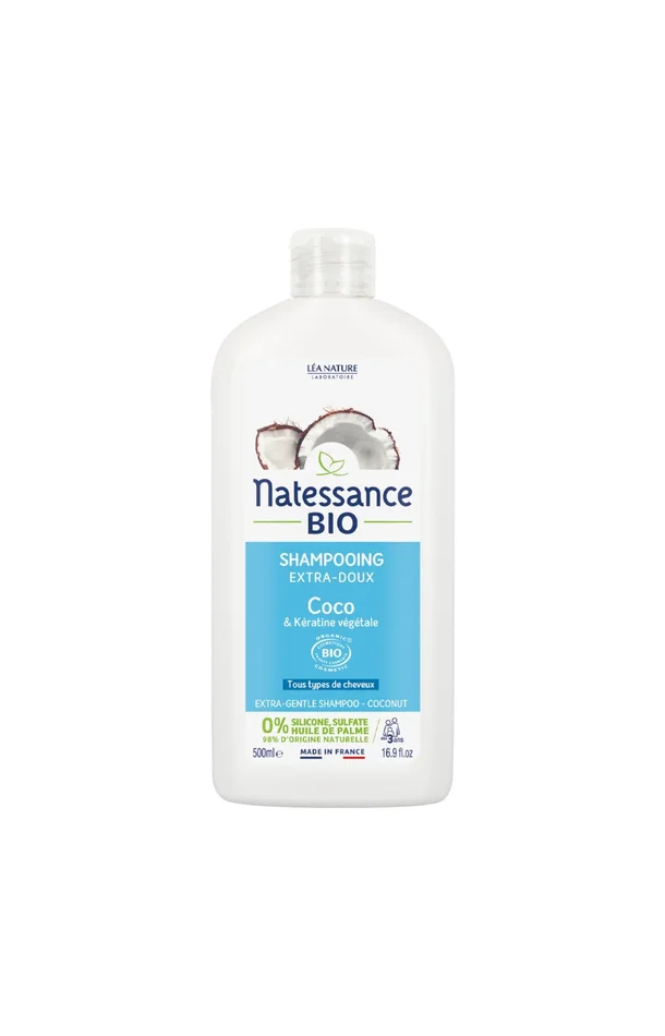 Shampoing extra-doux brillance bio – Huile de coco – Cheveux normaux à ternes – 500 ml