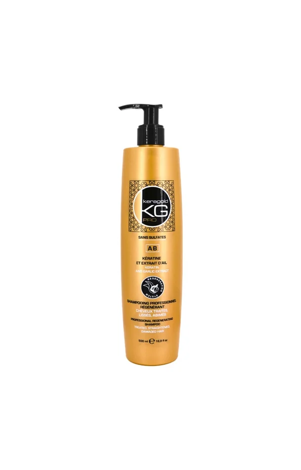 Shampoing régénérant – Kératine & extrait d’ail – Cheveux lissés & abîmés