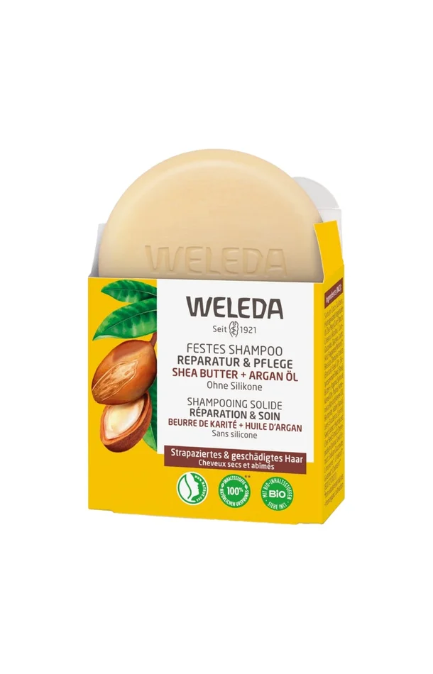 Shampoing solide réparateur bio – Karité & argan – Cheveux abîmés – 50 g