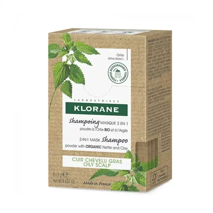 SHAMPOOING MASQUE 2 EN 1 ORTIE & ARGILE 8X3G KLORANE
