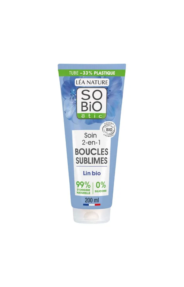 Soin 2-en-1 bio – Lin & vitamine F – Cheveux bouclés & ondulés – 200 ml