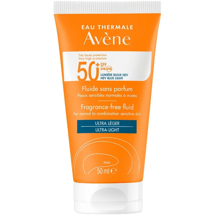 Solaire SPF50+ – Fluide Visage Peaux Sensibles Normales à Mixtes – Sans Parfum, 50ml