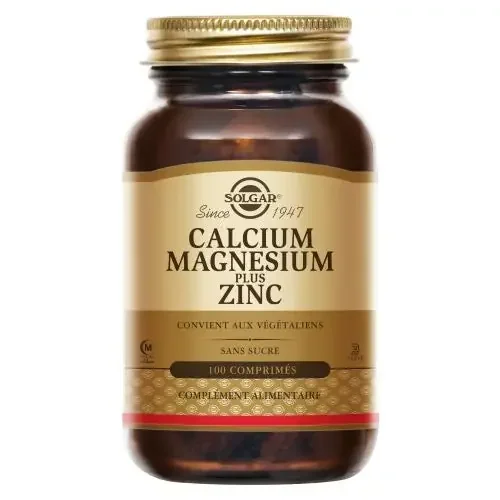 SOLGAR CALCIUM MAGNÉSIUM ZINC – 100 Comprimés