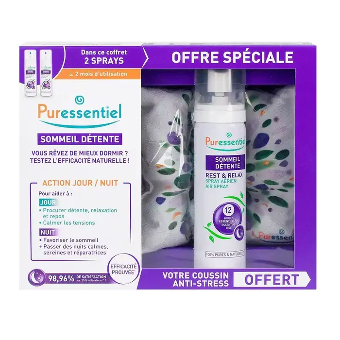 Spray aérien 12 huiles essentielles 2x75ml + 1 coussin anti-stress offert