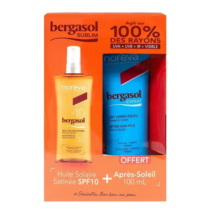 Sublim huile solaire satinée SPF10 125ml et lait 100ml offert