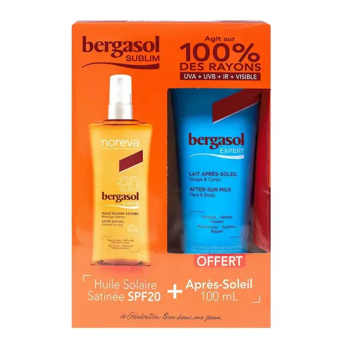 Sublim huile solaire satinée SPF20 125ml et lait 100ml offert