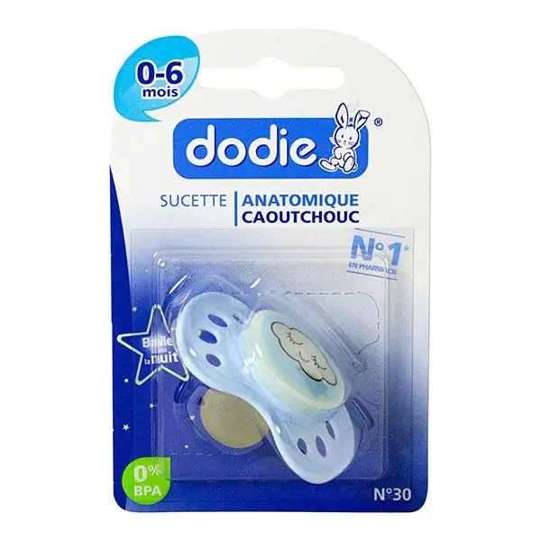 Sucette anatomique nuit 0-6m n°30 caoutchouc rose/bleu