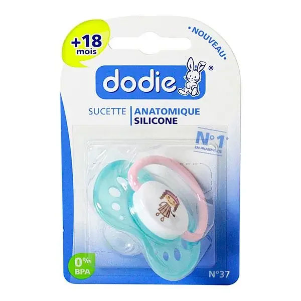Sucette anatomique nuit +18m silicone indienne n°37