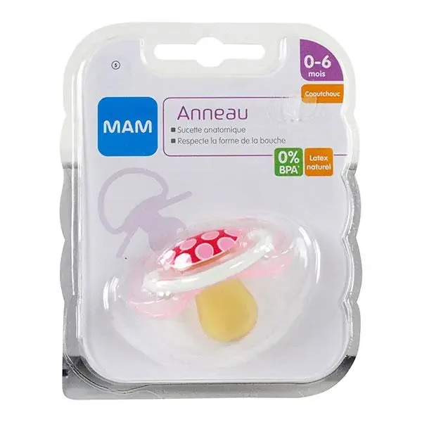 Sucette anneau caoutchouc 0-6 mois-une étoile est née-rose à pois