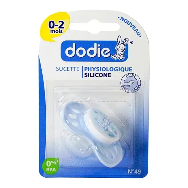 Sucette physio 0-2m n°49 silicone lapin jaune/bleu