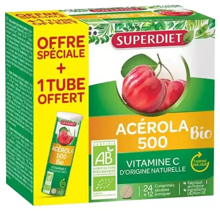 Super Diet Super Diet Superdiet Acérola 500 Bio 24 Comprimés +1 Tube Offert