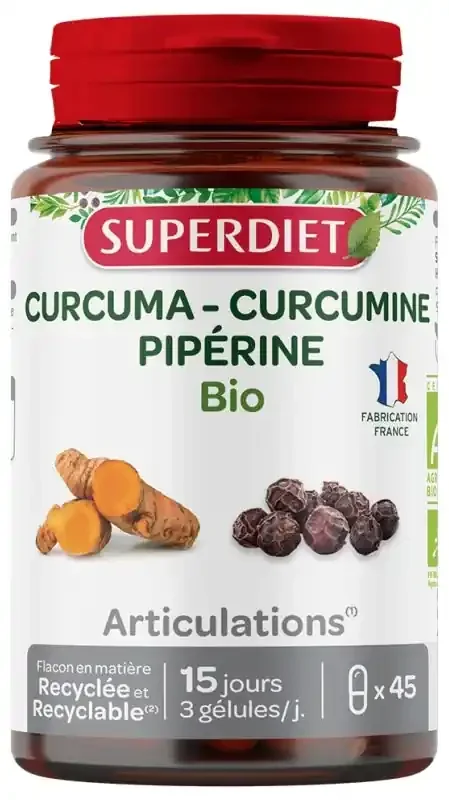 Superdiet Curcuma Curcumine Pipérine Bio 45 Unités