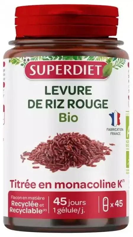 Superdiet Levure de Riz Rouge Bio – Titrée en Monacoline K – 45 Gélules