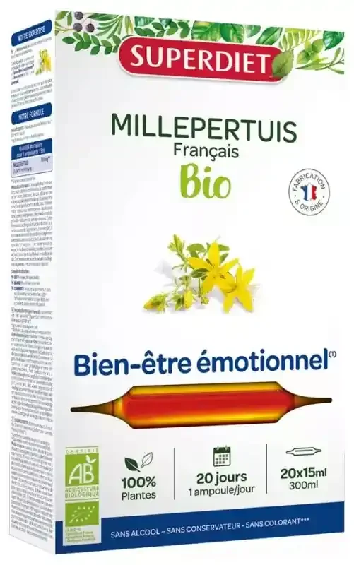 Superdiet Millepertuis Bio – 20 Ampoules de 15 ml