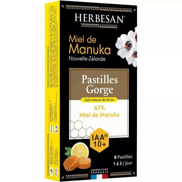Superdiet Pastilles au miel de Manuka IAA 10+ au goût naturel de citron pour adoucir la gorge