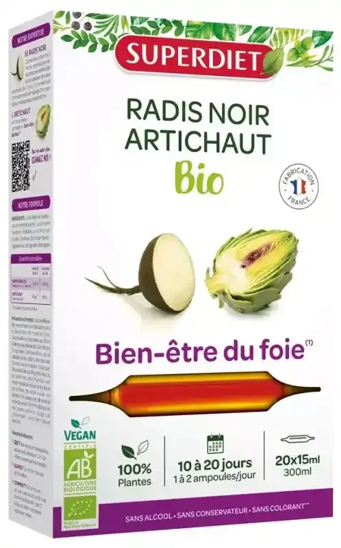 Superdiet Radis Noir – Artichaut Bio – 20 Ampoules de 15 ml