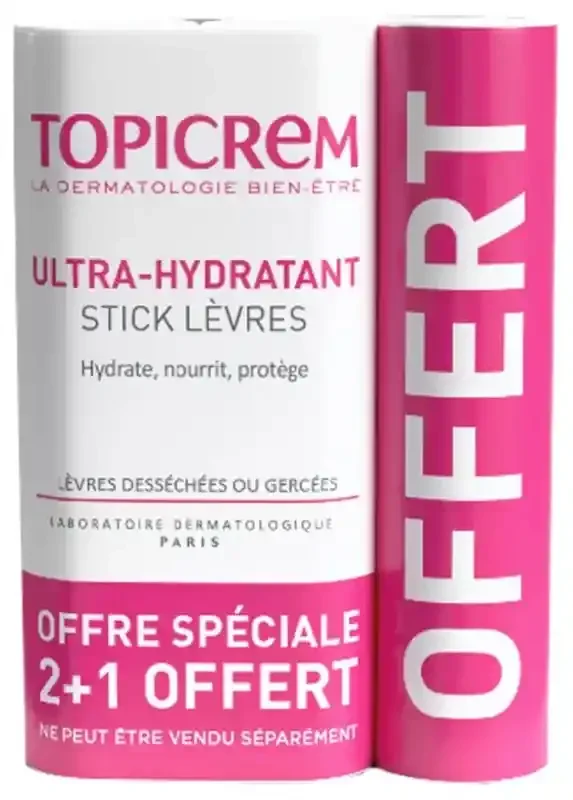 Topicrem Ultra-Hydratant Stick Lèvres 4 g 2 + 1 Stick Lèvre Offert