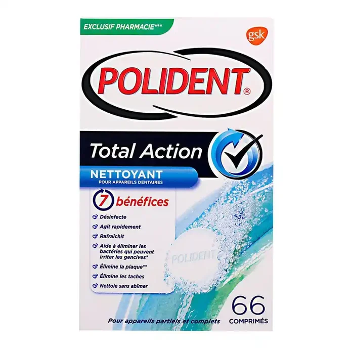 Total Action – Nettoyant appareils dentaires – 66 comprimés
