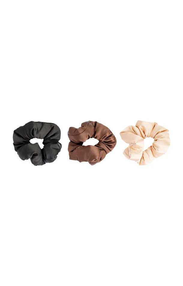 Trio de chouchous en satin – Marron & beige – Cheveux