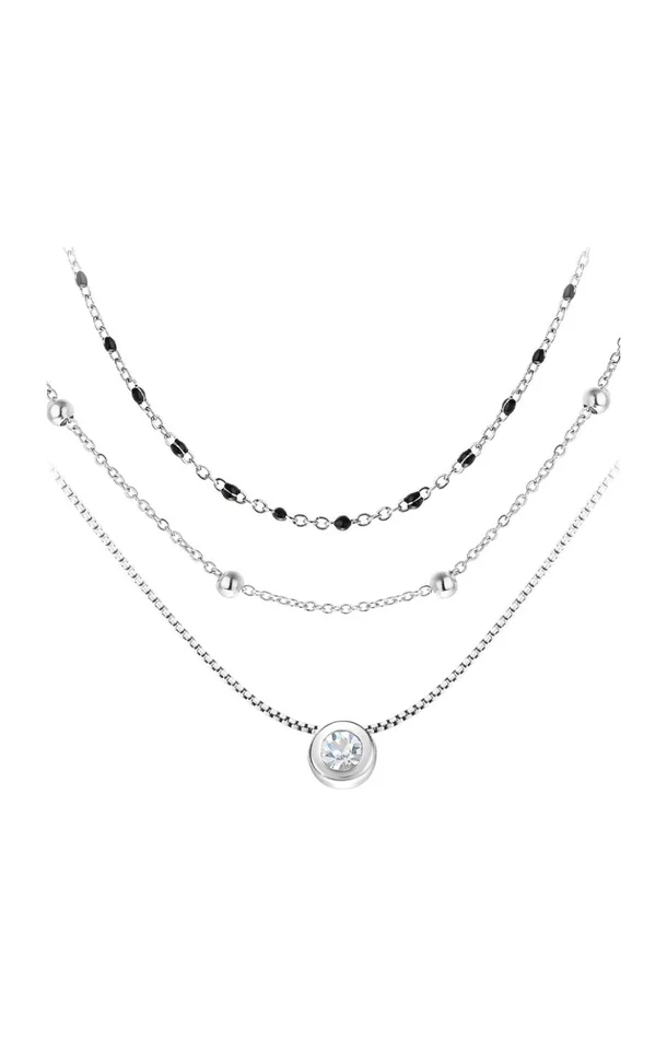 Trio de colliers – Acier inoxydable & cristaux – Argenté