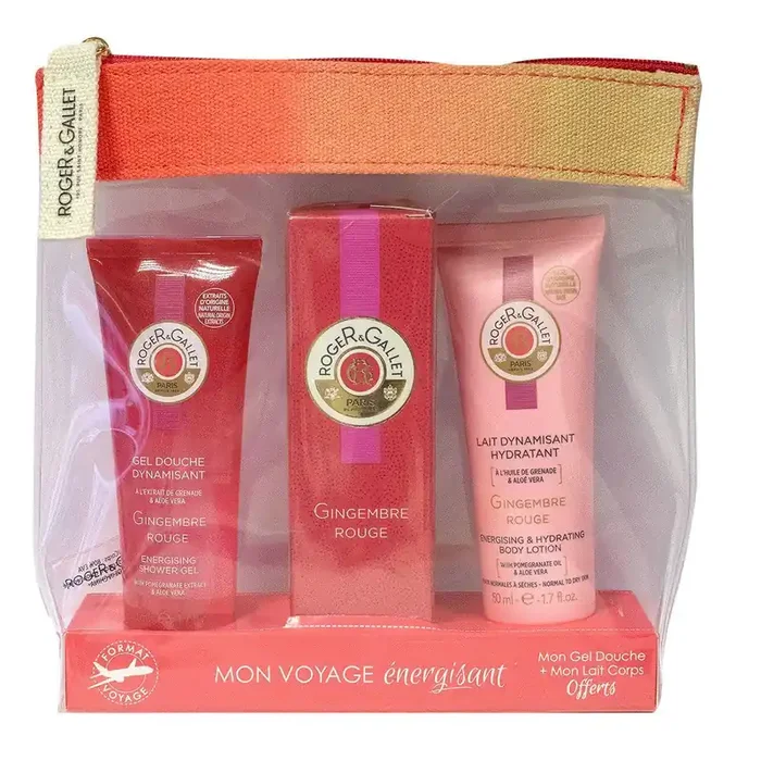 Trousse voyage gel douche + eau parfumé + lait 50ml gingembre offert